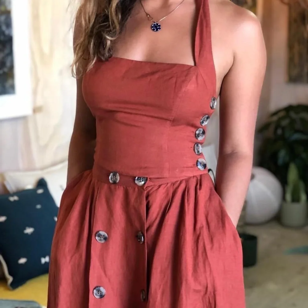 TIGERLILY Lina Linen Rust Orange Halter Neck Crop Top NWT RRP$119 - Picture 2 of 16